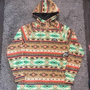 Massive Outdoor Aztec Tribal Fleece Hoodie Mens Large NWT